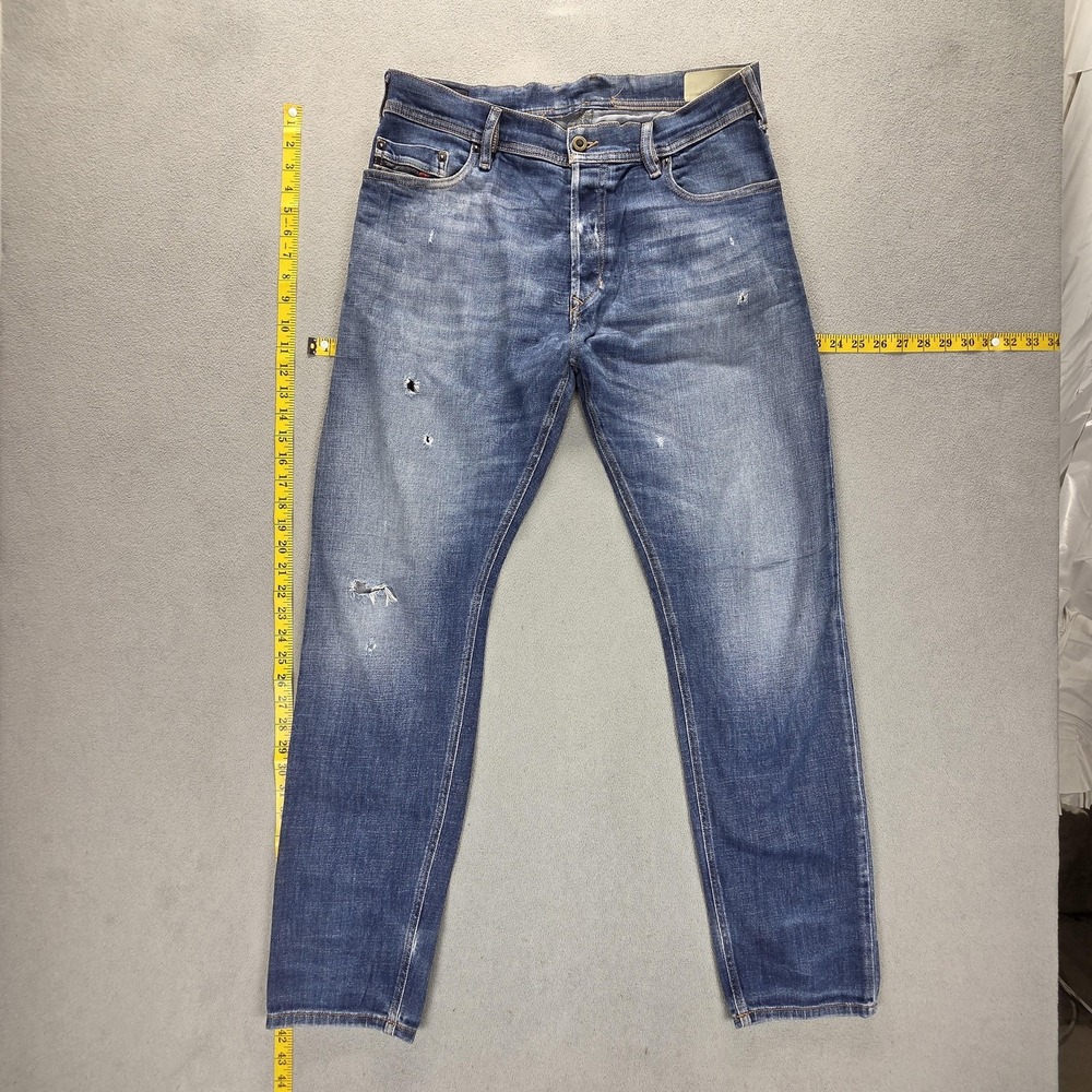 Diesel Jeans Mens 32x32 Blue Tepphar Slim Carrot Button Fly Thrashed Medium Wash